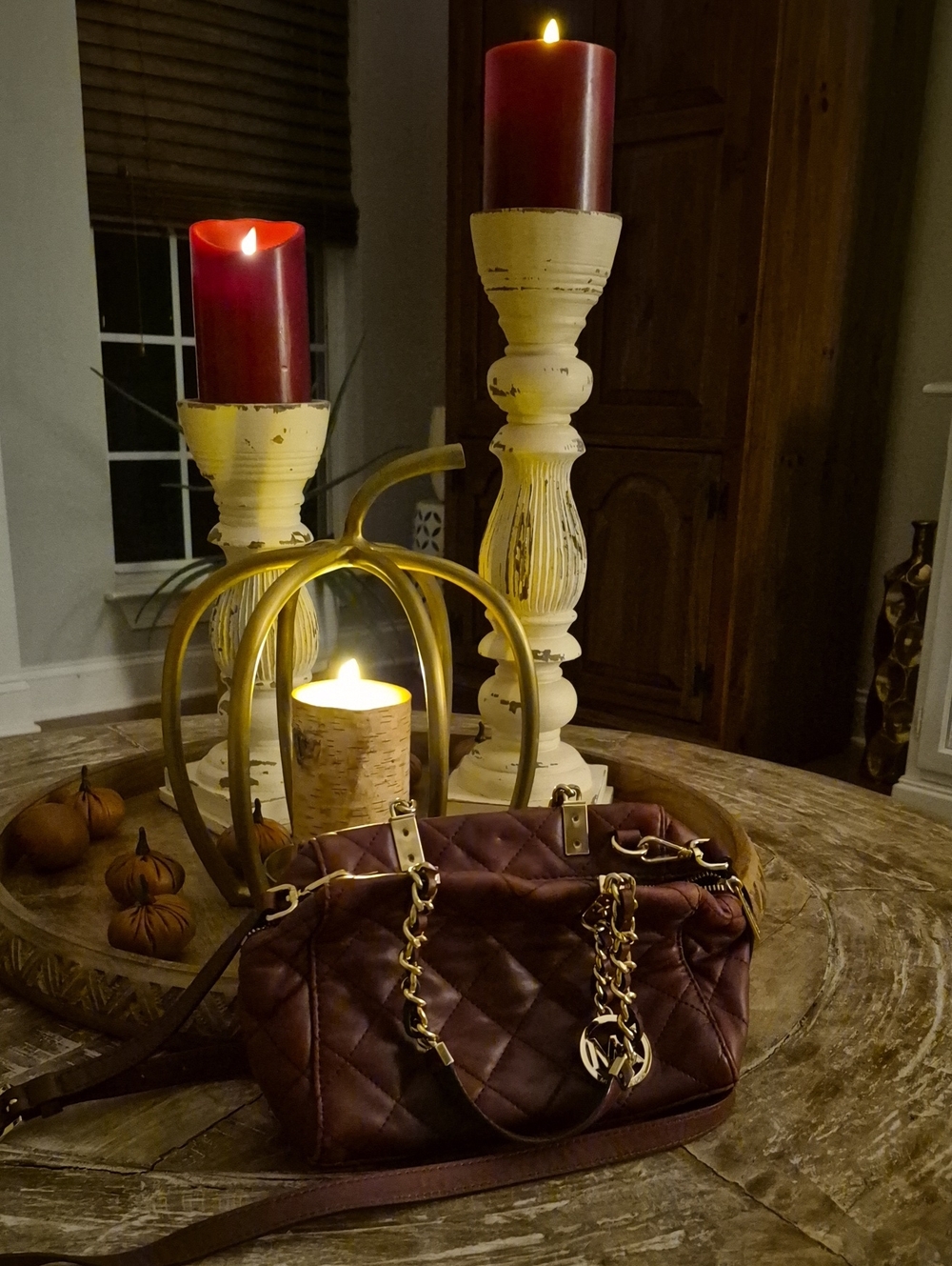 Michael Kors Burgundy Quilted Chain-Accent Handbag